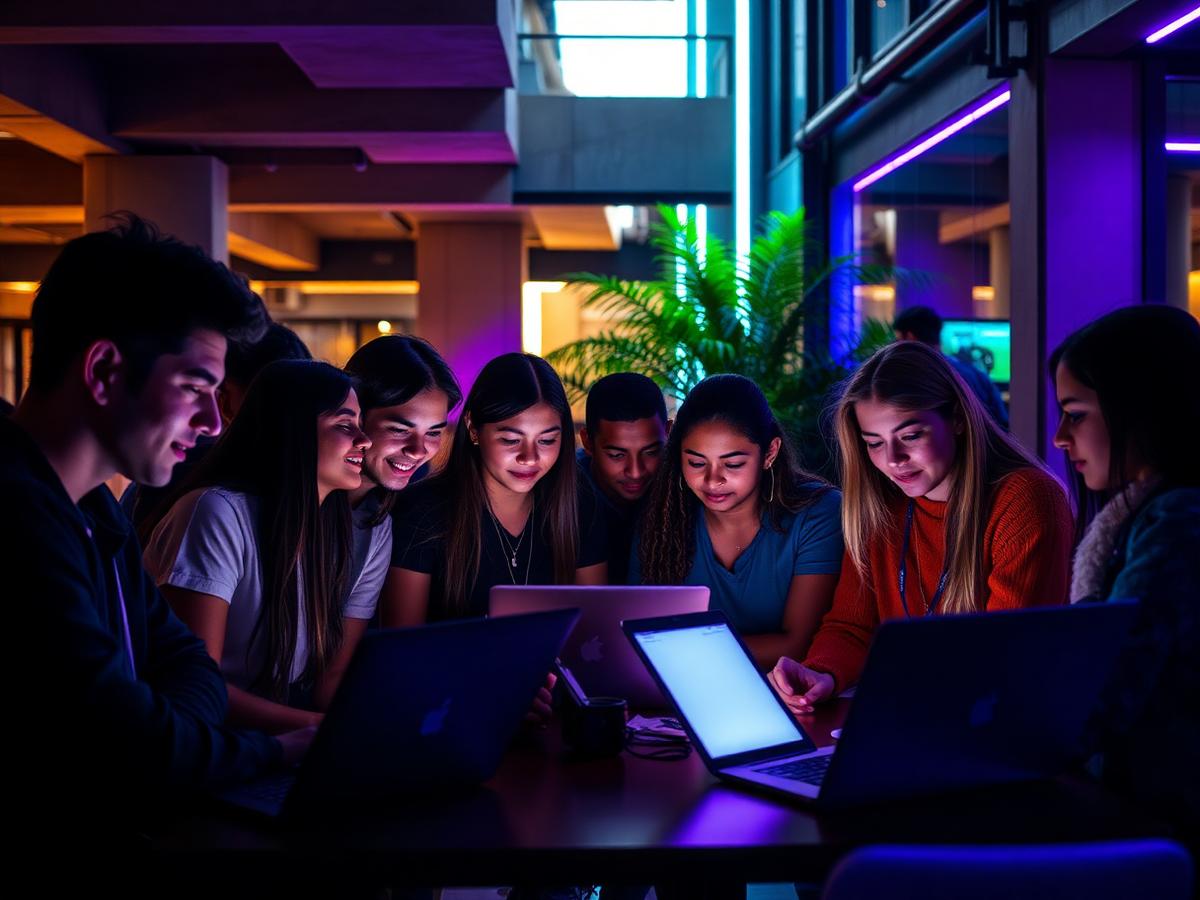 Estudantes e educadores colaborando em imersão presencial